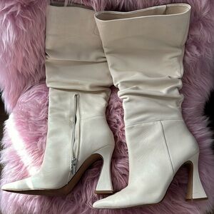Vince Camuto Alinkay Creamy White Flare Heel Knee-high Boots 7
